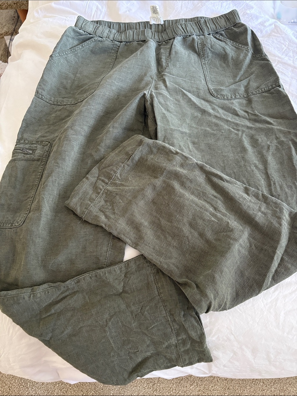 Nicole Miller Olive Green Linen-Blend Casual Trousers